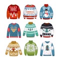 Ugly sweaters set isolated on white background.